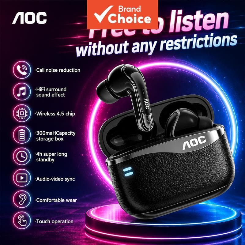 AOC ACT4625 Fones de Ouvido TWS Bluetooth 5.4, Fones Sem Fio 2.4G, Headset Gamer Wireless, Redução de Ruído, Som