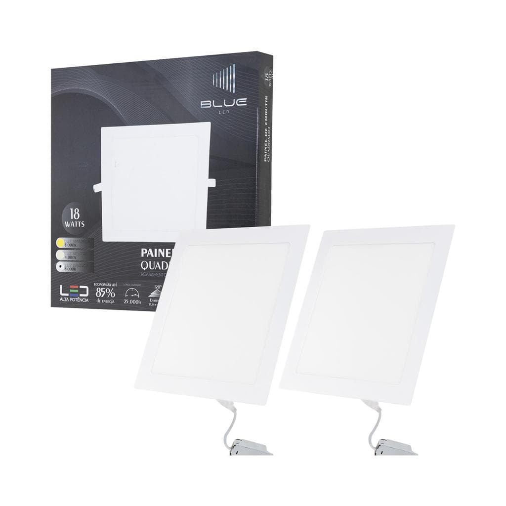 LUMINÁRIA LED EMBUTIR QUADRADA 18W 6500K - BLUE LED
