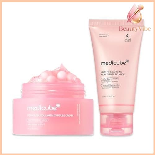 Kit Medicube PDRN Rosa Creme Colágeno + Máscara Noturna Hidratação Anti-idade