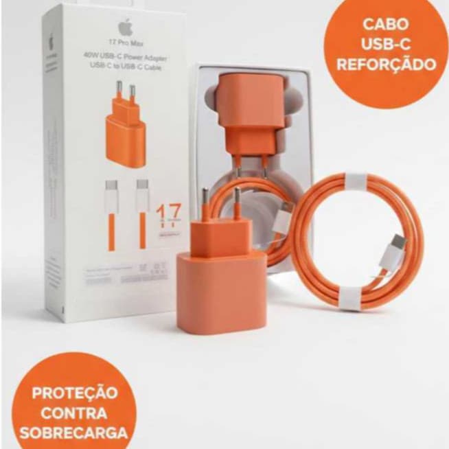 Carregador turbo iPhone 17 16 15 Pro Max 40w Completo Fonte tipo C e Cabo Tipo C Original carregador rapido celular