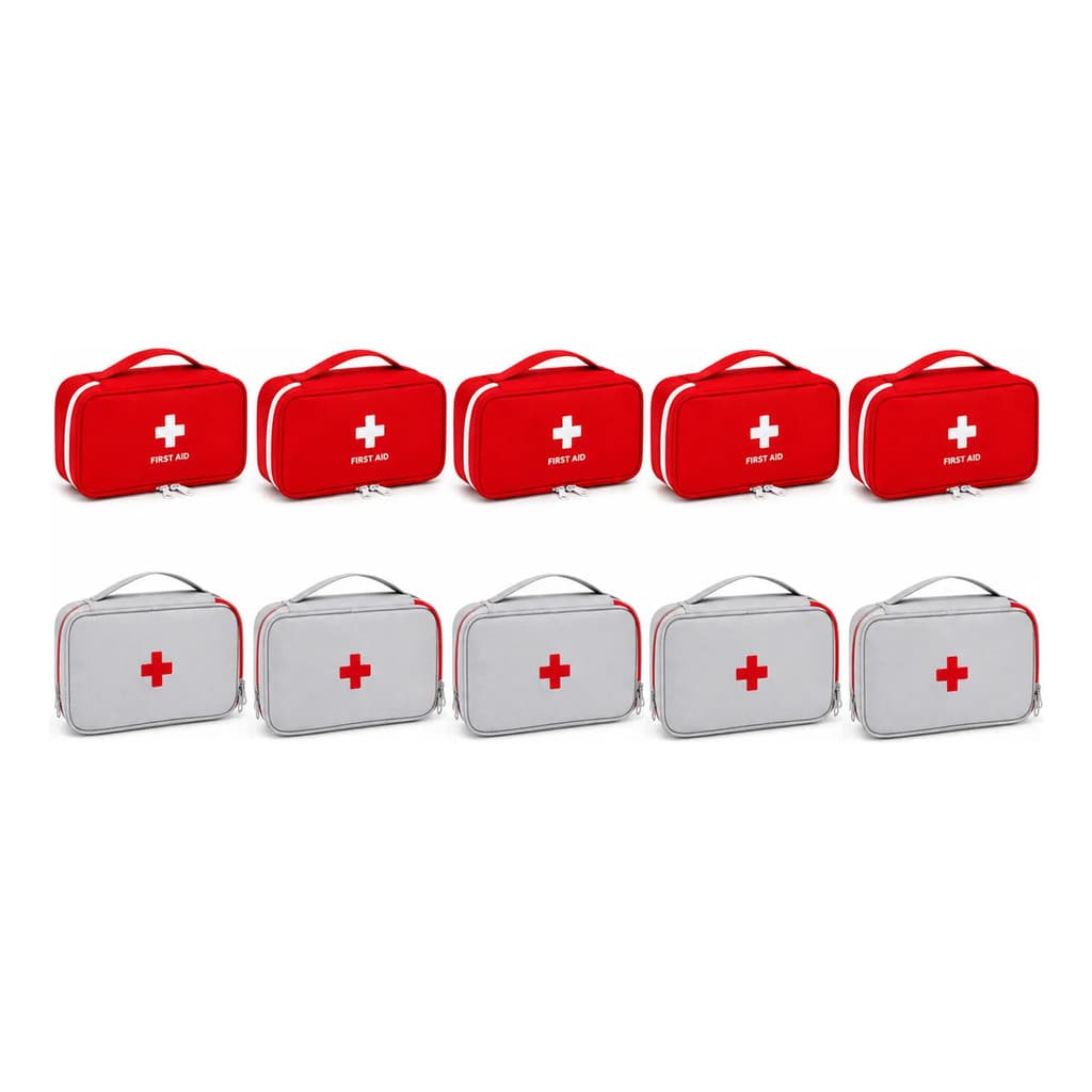 Kit 10 Bolsa Porta Remédios Pequena Primeiros Socorros 5 Cinza 5 Vermelha