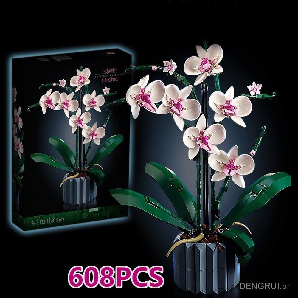 754 peças de blocos de montar de flores compatíveis com Lego 10311, blocos de montar de orquídea Phalaenopsis, buquês, b