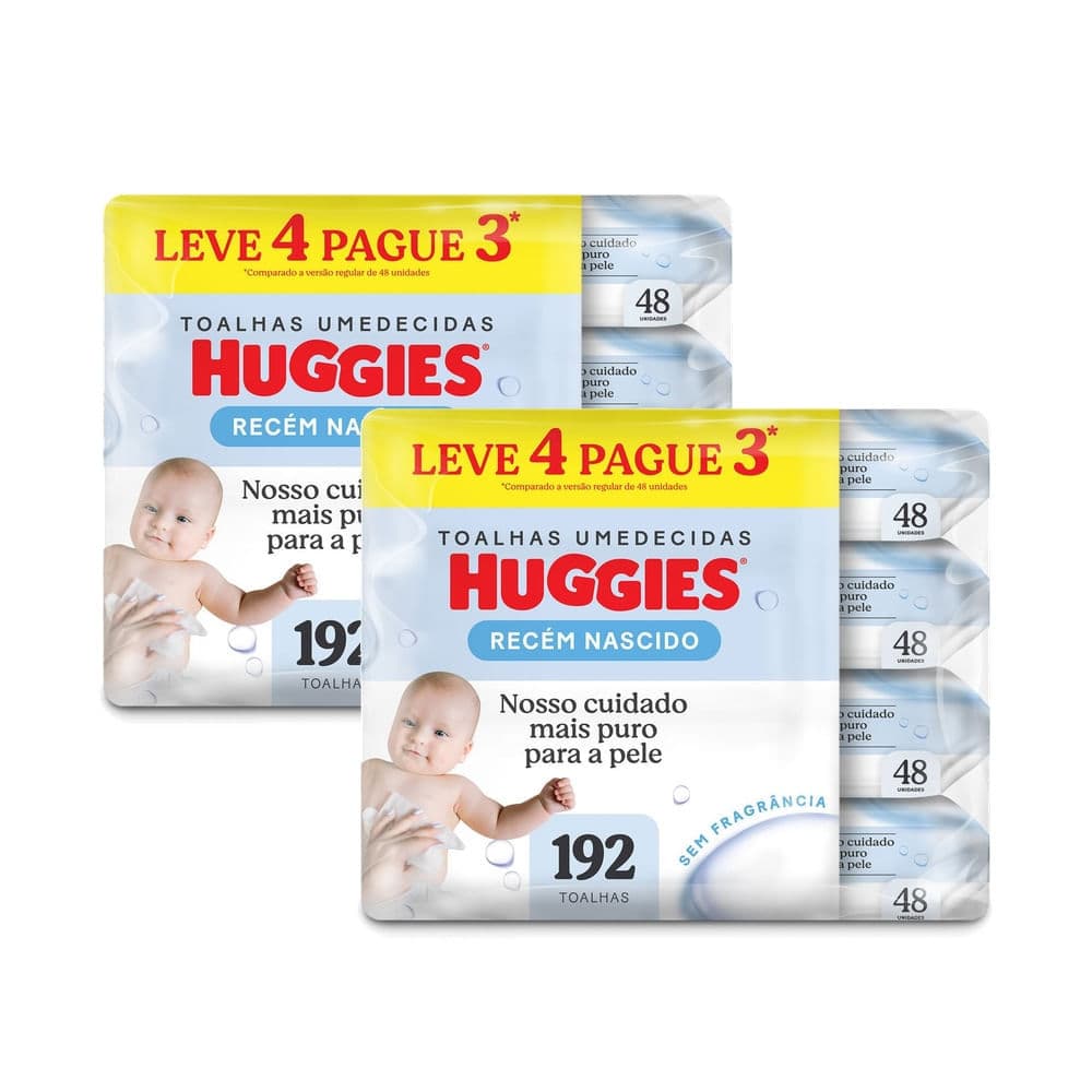 Kit 2 Lenços Umedecidos Huggies Recém-Nascido Sem Fragrância 4x48U