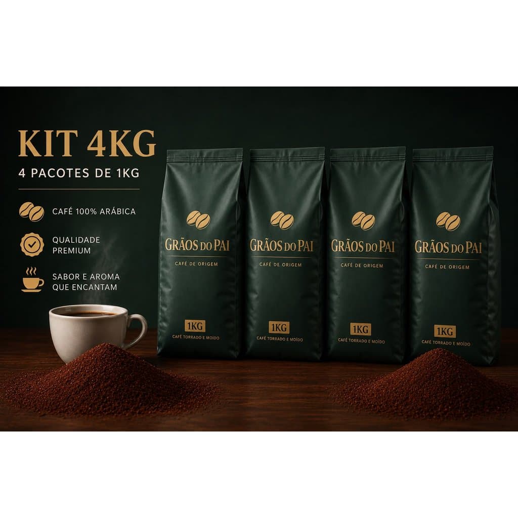Kit 4 Kg Café Gourmet Em Grãos 100% Arábica Torrado Moído Pacotes 1kg Café Grãos Do Pai