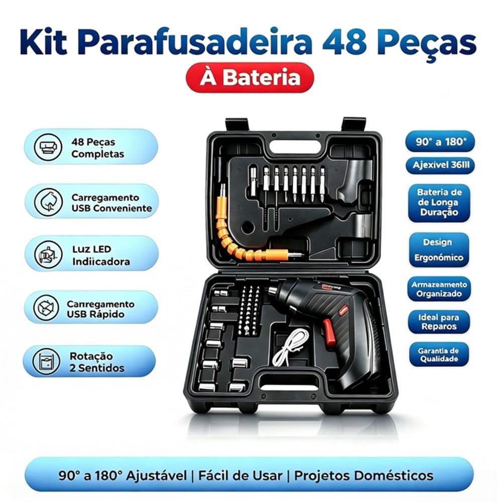 Parafusadeira/furadeira 48 Pçs À Bateria Carregador Usb Dupla posição Oferta especial Janoclick