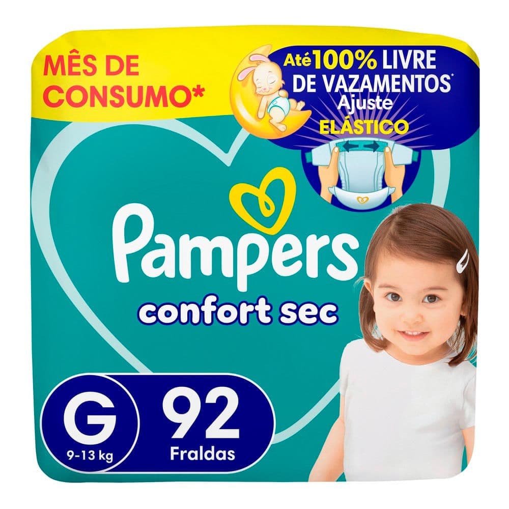 Fralda Pampers Pants Ajuste Total Tamanho G com 92 Unidades Descartáveis Pacote Econômico