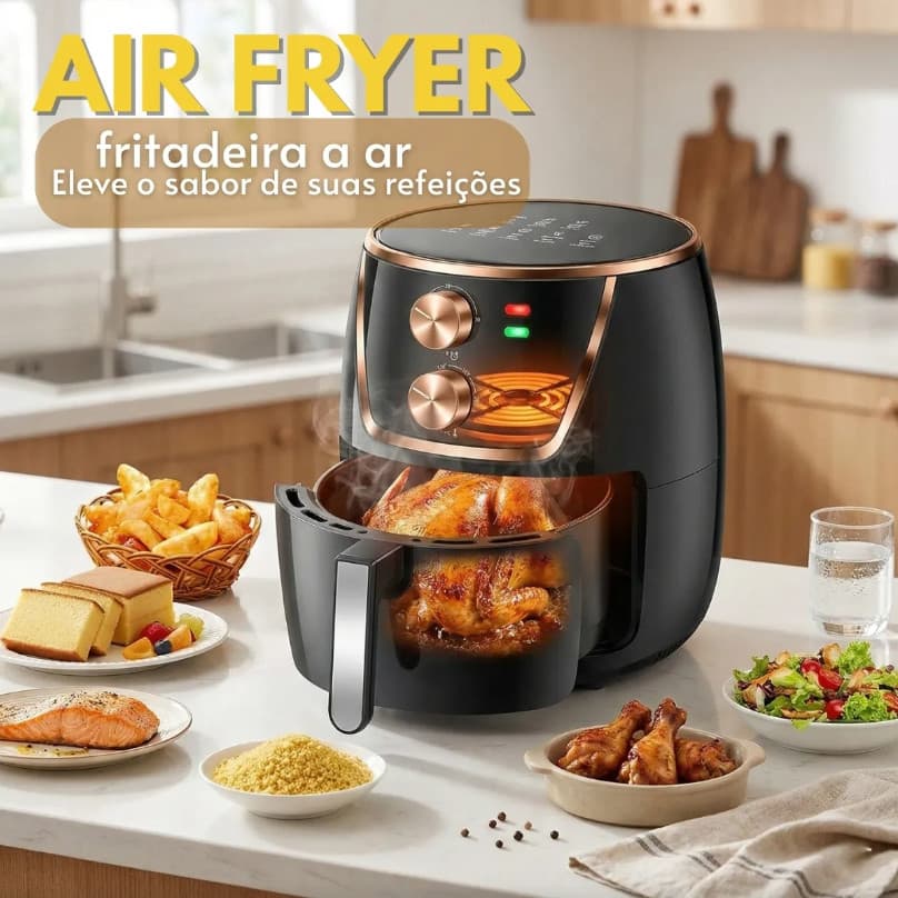 Fritadeira Elétrica 6.5L 1700W Tensão 127V Sem Óleo Cesto Removível Controle de Temperatura