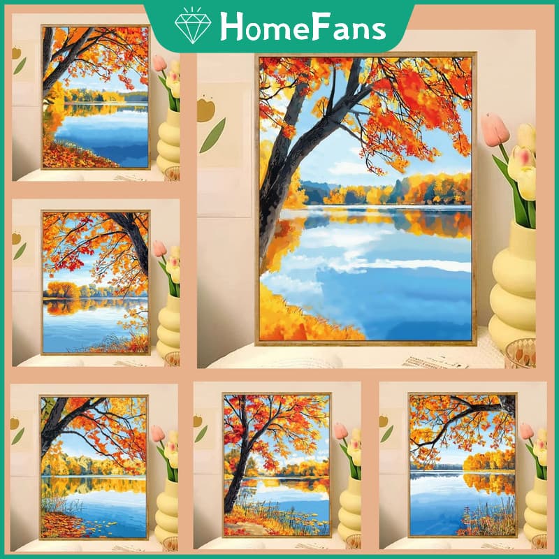 Ypdhfo Lago Outono 5D DIY Pintura Diamante Redondo Strass Ponto Cruz Decoração De Parede De Casa Kits De Artesanato De A
