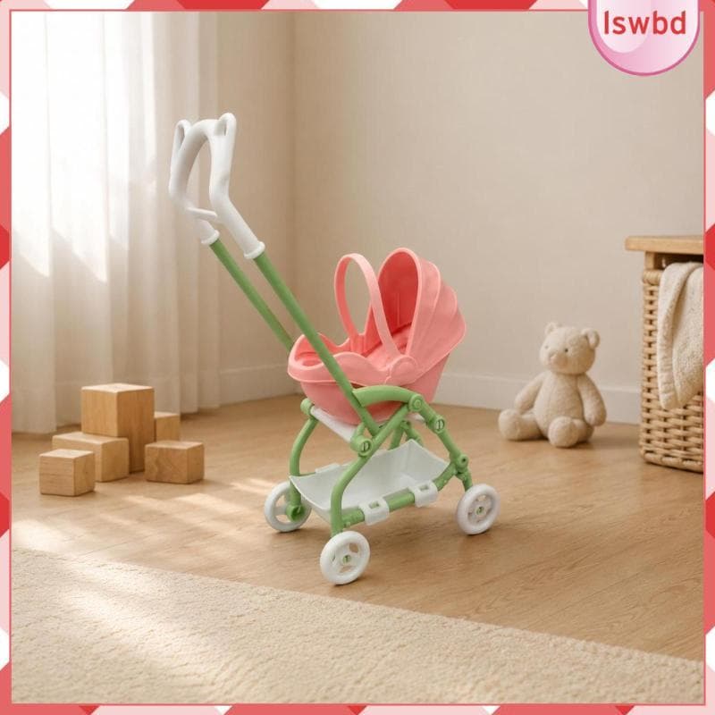[Lswbd] Design Realista Carrinho De Boneca Dobrável Leve Mini Brinquedo Compacto Bebê Quatro Rodas