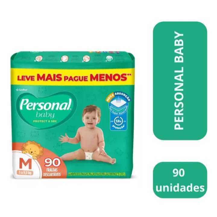 Fralda Descartavel Personal Baby Protect e Sec M 90 Unidades Gel Absorvente