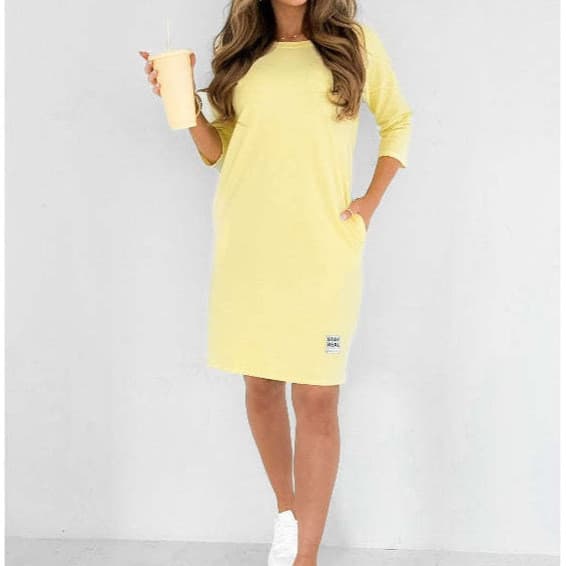 Multicolor Cross-Border feminino em torno do pescoço vestido de malha de comprimento médio cor sólida All-Match vestido 