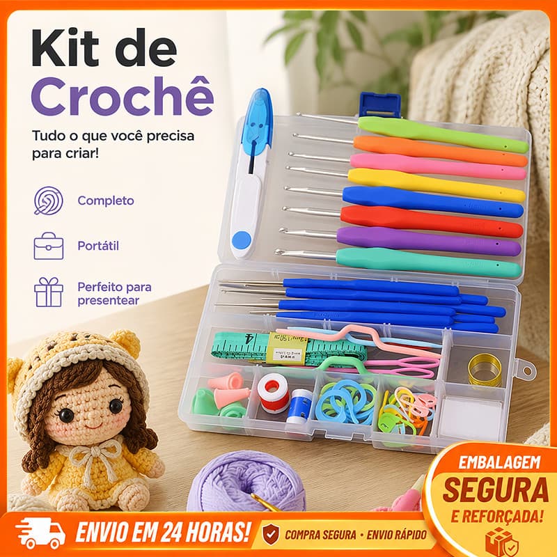 Kit Crochê 53 Peças Completo com Estojo | Agulhas, Acessórios para Amigurumi, Tricô e Artesanato