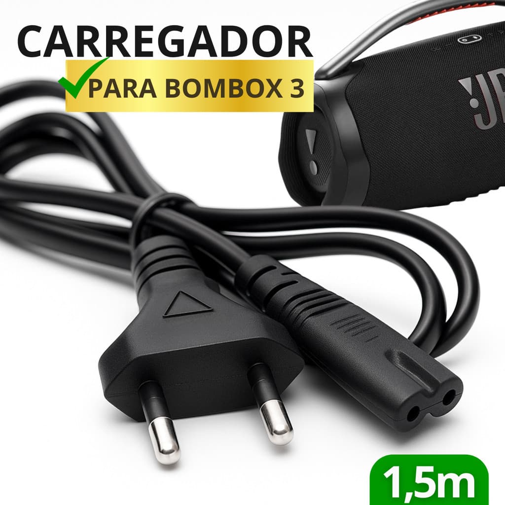 Cabo de Força Bipolar para Caixa de Som Boombox 3 – Reforçado , Seguro e de Alta Durabilidade 1,5m