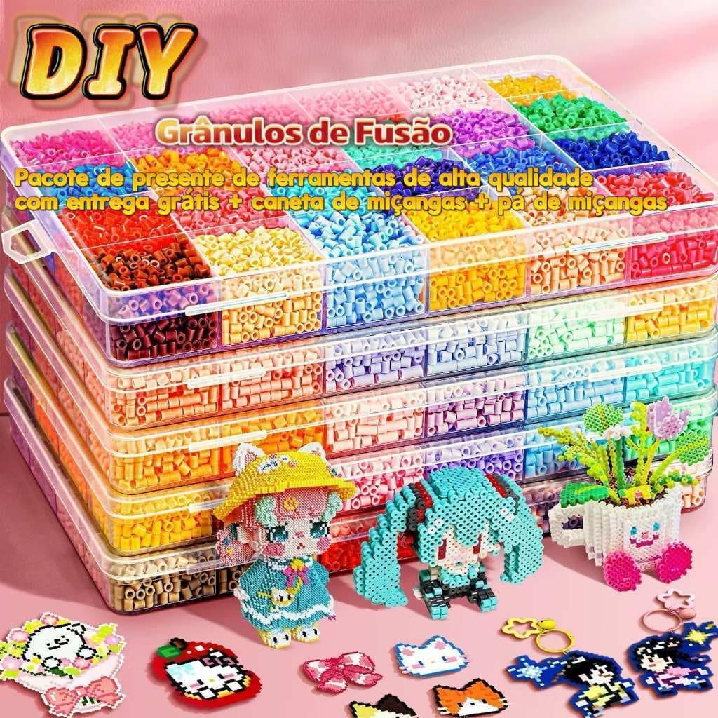Kit Contas Perler Beads DIY Pixel Art Kit Completo Ferramentas Chaveiro Imã Artesanato Infantil