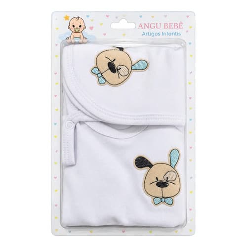 Kit Bebê 2 Peças Doguinho Body RN 100% Algodão + Paninho de Boca 25x25 Enxoval Maternidade Angu Bebê 