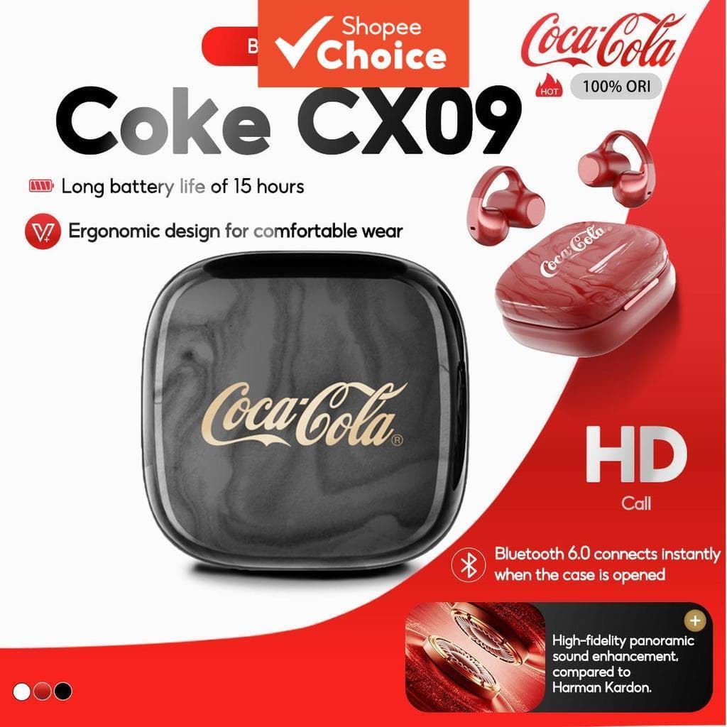 Coca-Cola CX09 Fones De Ouvido Bluetooth5.4 Estilo Clipe Fone De Alta Fidelidade Som Elegante Portátil Confortável Adequ