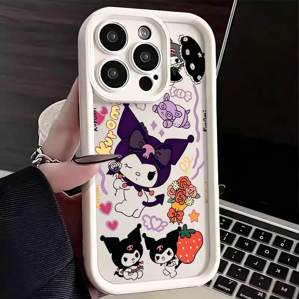 Capinha De Celular Para IPhone XR 11 12 13 14 15 16 17 Pro Max Plus Celular Kuromi Sanrio Fofa Flores Silicone Macio