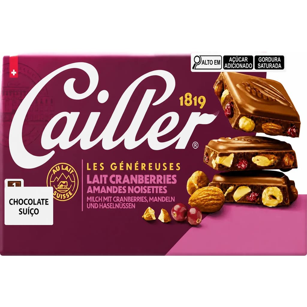 Cailler Chocolate Importado Luxo Cranberry Amêndoa E Avelã Para Degustar E Presentear
