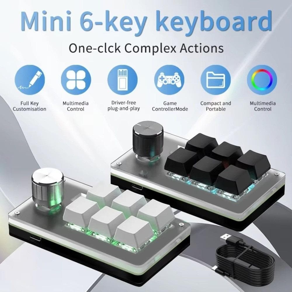 Mini Teclado De Programação Personalizado , Teclados Para Jogos Hot Swap , 1 Botão USB Com Fio 6 Teclas Mecânico