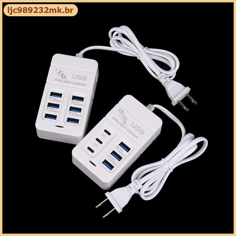 [MYBR] 1 Pc US Plug 6 Portas Carregador USB Multiporta 35W PD Tipo-C Carregadores De Parede De Carga Rápida Para Celular