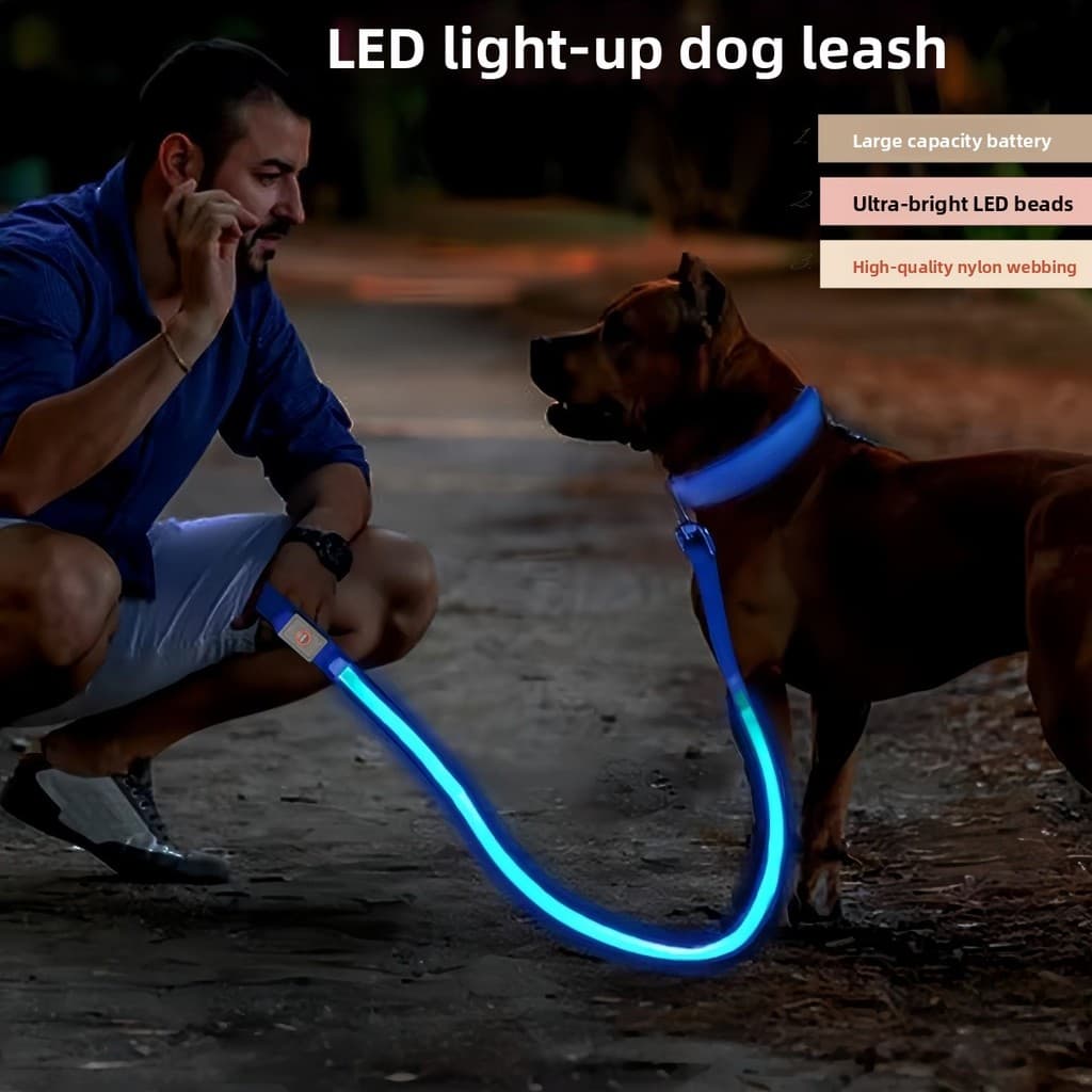 🚚Produto em alta🚚Coleira de cão com LED, recarregável por USB, coleira de nylon refletiva, guia para cães que não machu