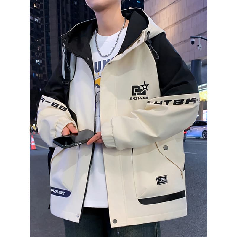 Macacão com capuz jaqueta masculina 2026 novo estilo primavera outono juventude jaqueta masculina na moda bonito estudan