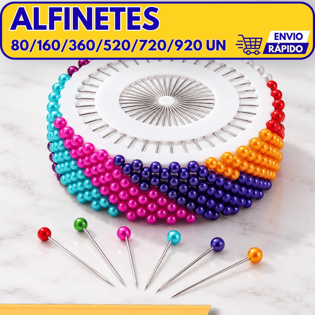 Alfinete Cabeça Colorida 3,5cm Ponta Afiada para Costura Patchwork Tecido Disco Artesanato Molde