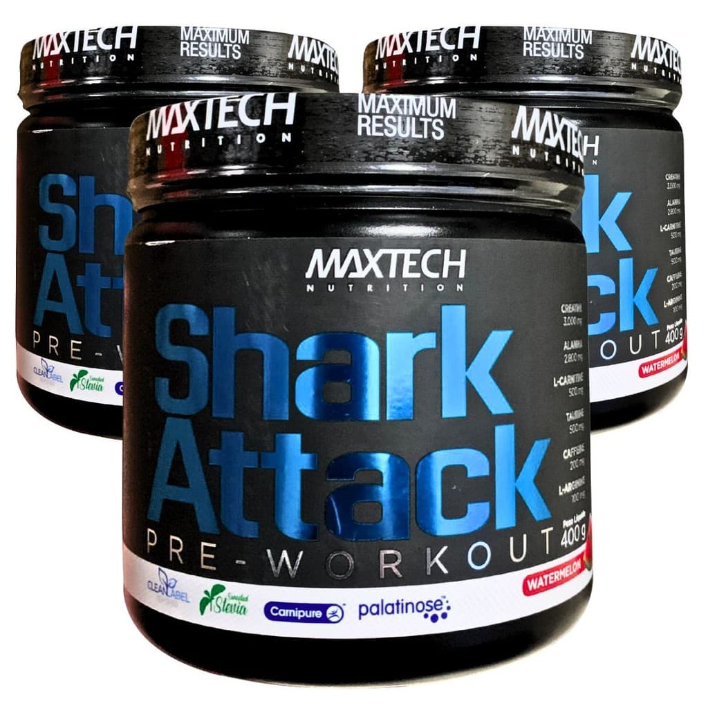Kit 3 Suplemento Pré-Treino Shark Attack Com Creatina 400g