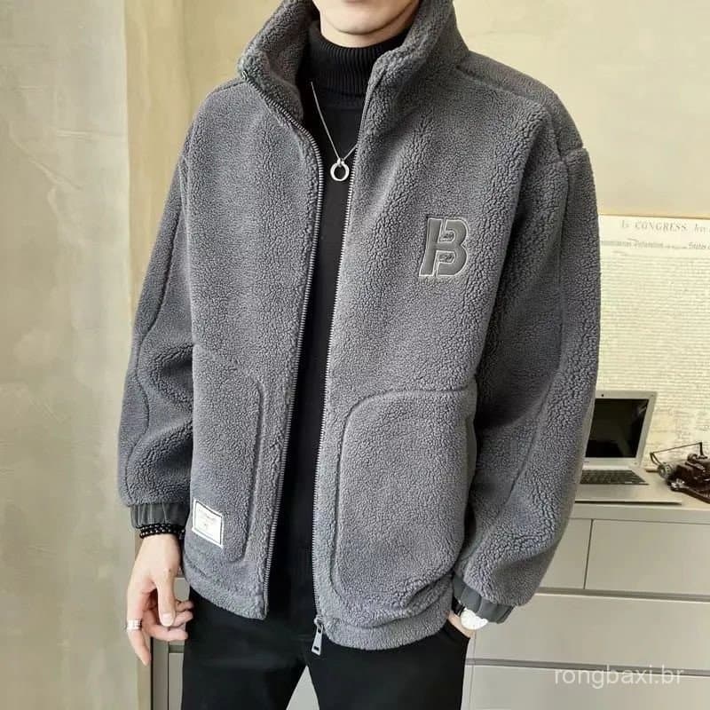 2025 novo estilo roupas masculinas cordeiro velo algodão acolchoado jaqueta velo acolchoado engrossado jaqueta masculina