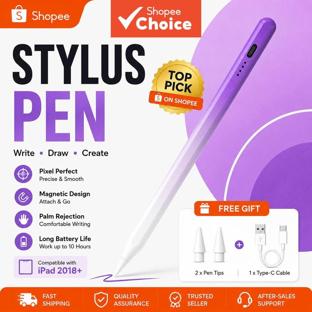 Caneta Touch Stylus Gradiente Roxo/Azul/Verde Universal para iOS/Android – Tablet/Celular, sem Bluetooth, Plug & Play
