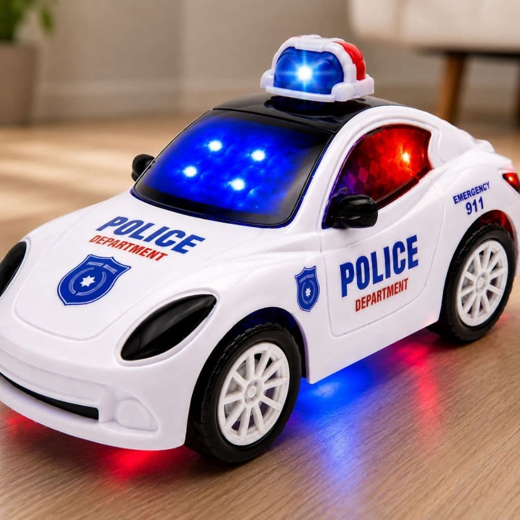 Carrinho de Polícia Infantil a Pilha Brinquedo com Luz Som Educativo para Crianças