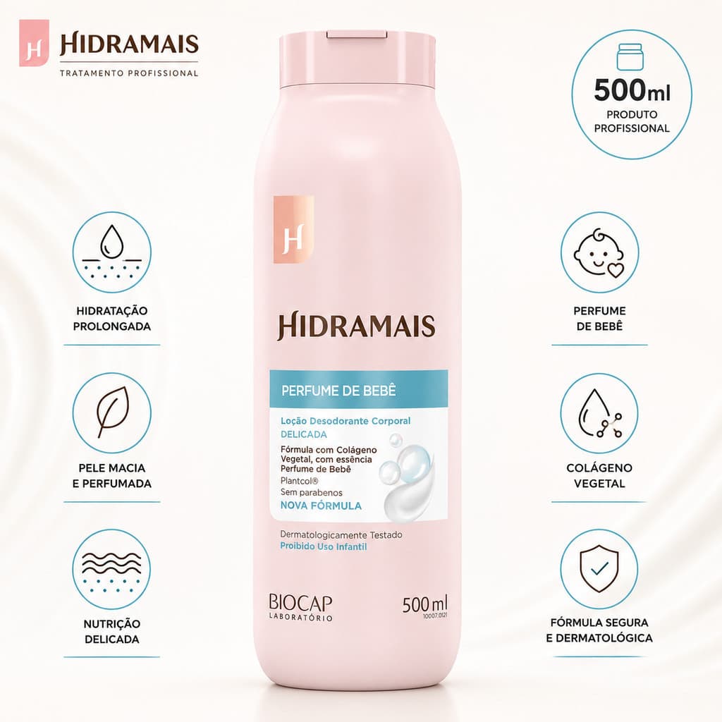 Creme Hidratante Corporal Perfume de Bebê 500ml Hidramais Creme De Corpo Loção Corporal Cuidados com a Pele