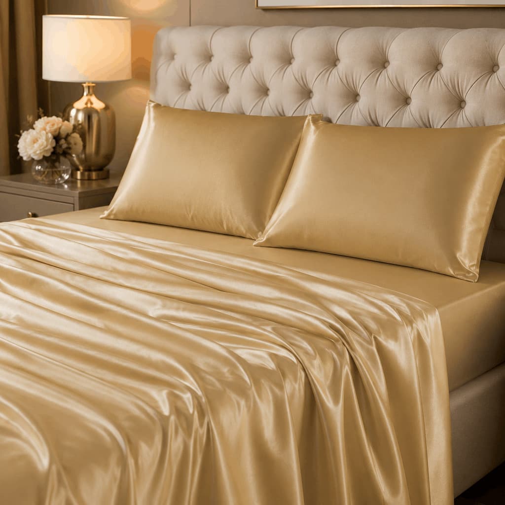 Jogo Cama 4 Peças Kit Cetim Antifrizz Casal/Queen/King Toque Seda Lençol Com Elástico Cama Box Macio