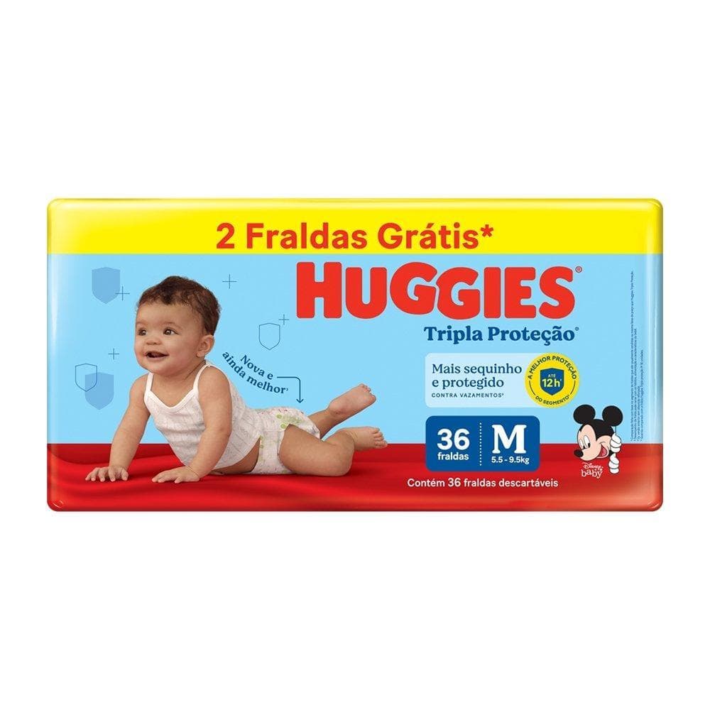 Fralda Descartável Huggies Tripla Proteção Mega Tamanho M  - 6 Pacotes com 36 Fraldas  - Total 216 Tiras  - Leve 2 Tiras