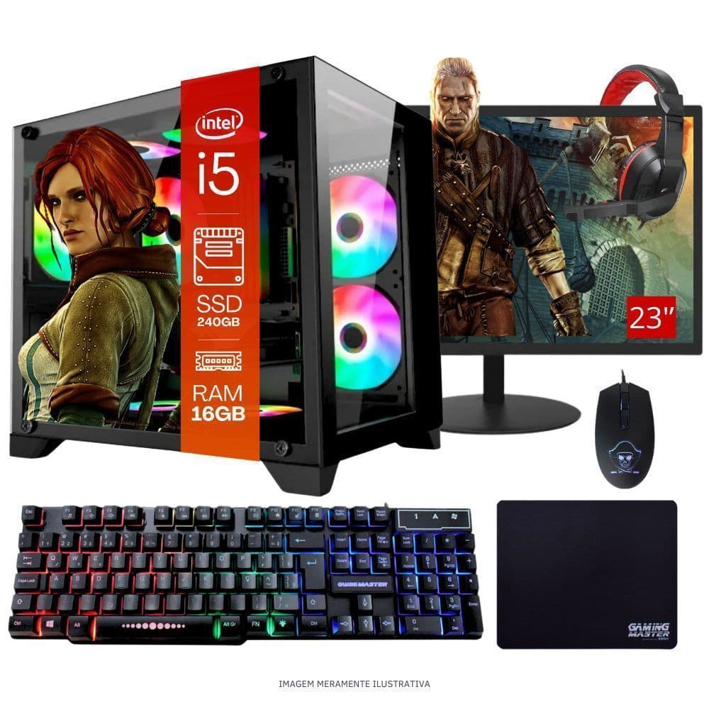 Computador PC Gamer  TOB   i5  240GB 16GB   Kit Gamer e Headset Gamer Monitor 23” Windows 10 Pro Trial