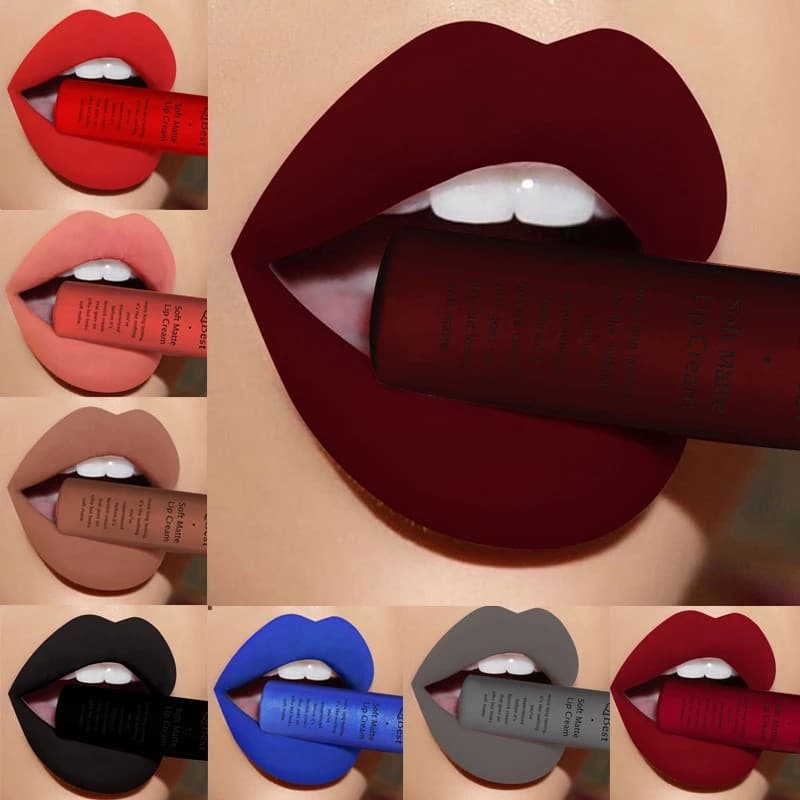 Batom Líquido Matte QIBEST à Prova d'Água, Vermelho Veludo Nude, Brilho Labial de Longa Duração, Cosméticos de Maquiagem