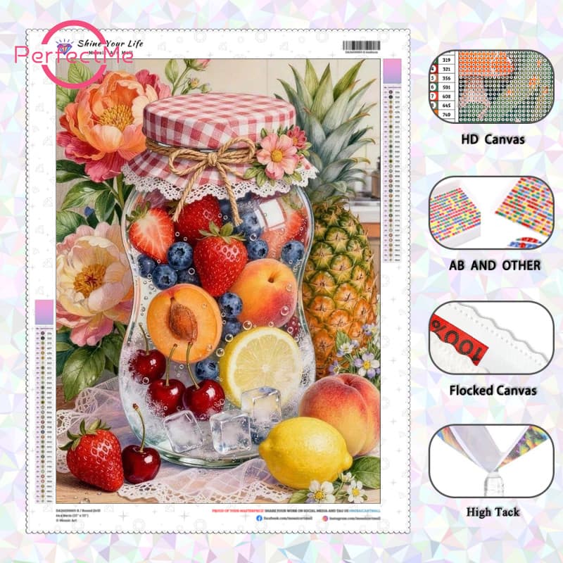 PM Diamantes AB Atualizados + Tecido Flocado] Água De Bambu Chapeamento De Frutas Flores Pintura De Diamante 5D DIY Arte