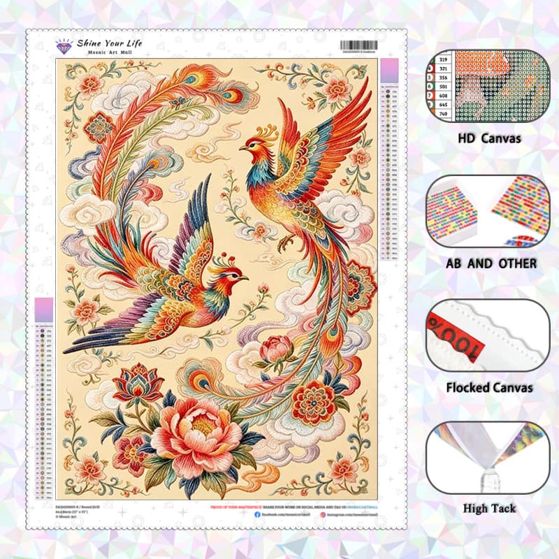 [PL Diamantes AB Atualizados + Tecido Flocado] Peônia Phoenix Nirvana Pintura De Diamante 5D DIY Artesanato Mosaico Bord