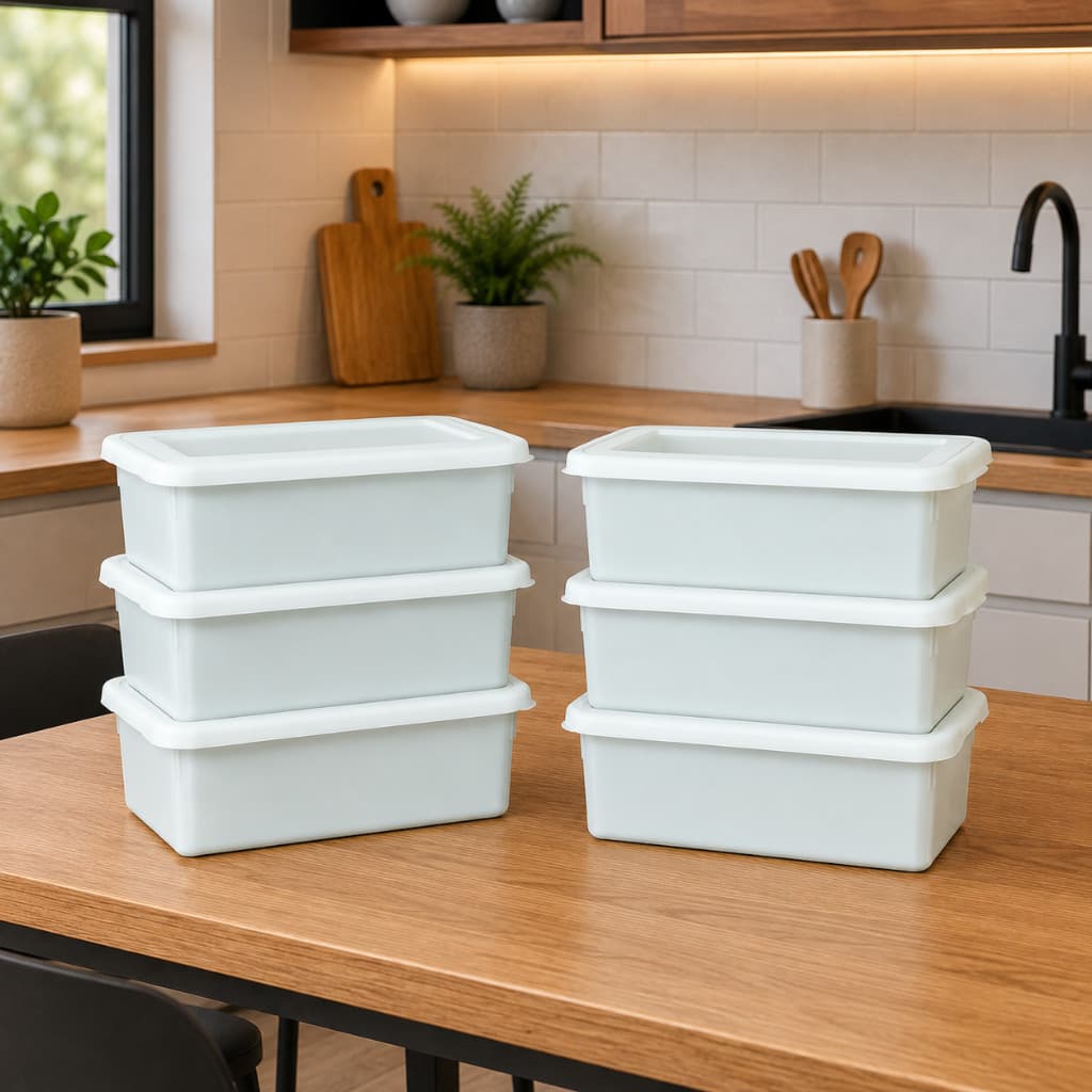 Kit 6 Caixas Organizadora Bioprátika 5 litros com Tampa Multiuso geladeira cozinha Pleion
