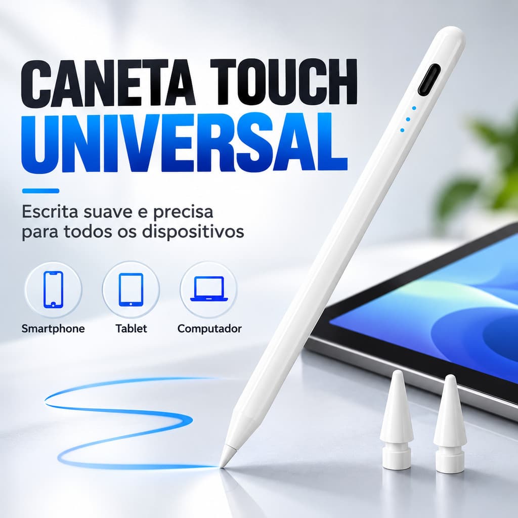 Caneta Touch Stylus Recarregável Universal Ponta Fina para Tablet iPad iPhone Android Samsung