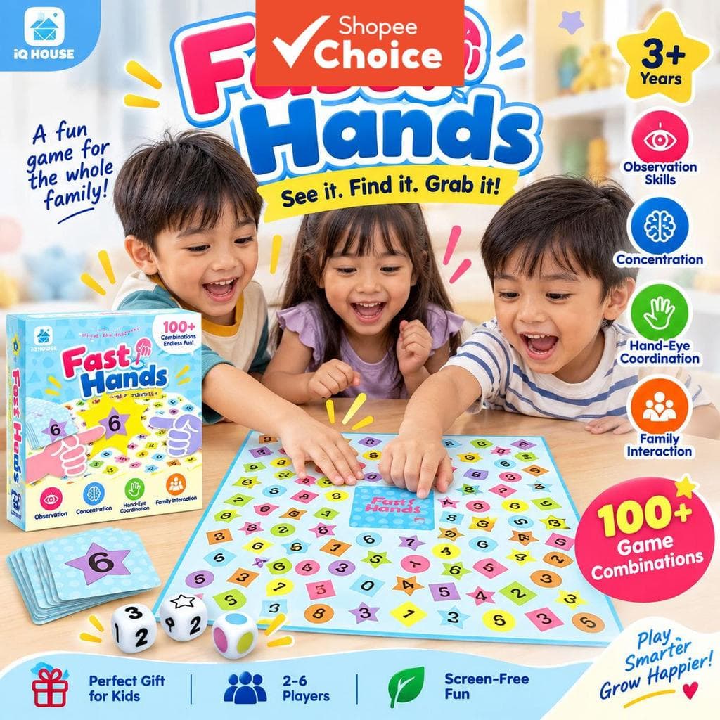 Jogo de Tabuleiro Fast Hands Kids para crianças de 3+ anos. Jogo educativo de família que desenvolve a velocidade de