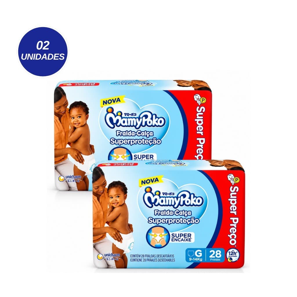 Kit 2 Pcts Fralda Infantil Mamypoko Calça Superproteção G 28 Und