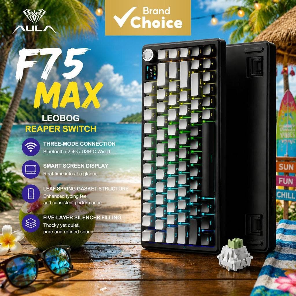 Teclado Mecânico AULA F75 MAX Tri Mode Interruptor Reaper Sem Fio Bluetooth RGB Retroiluminado Hot Swappable Teclado de