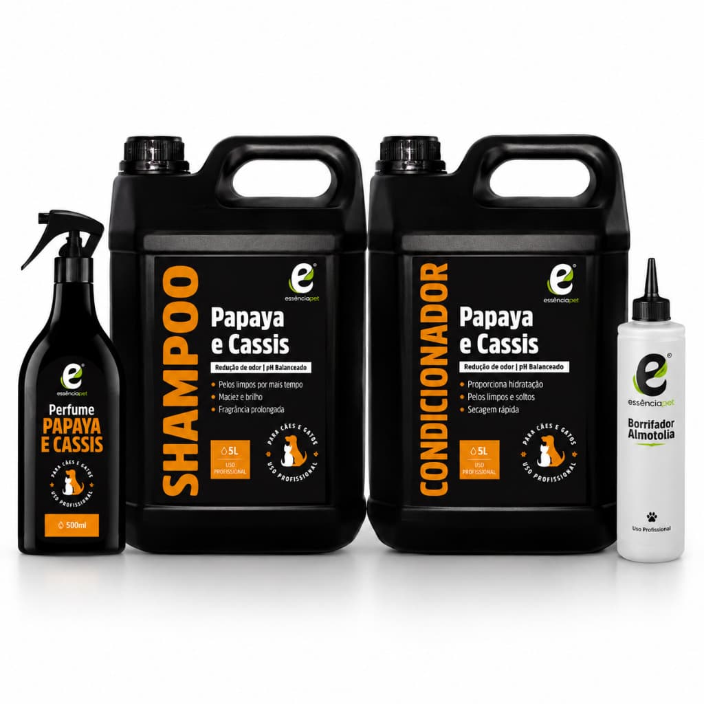 KIT Shampoo, Condicionador e Perfume 5L para Cães, Linha Super Premium - Essencia Pet | Banho e Tosa Profissional