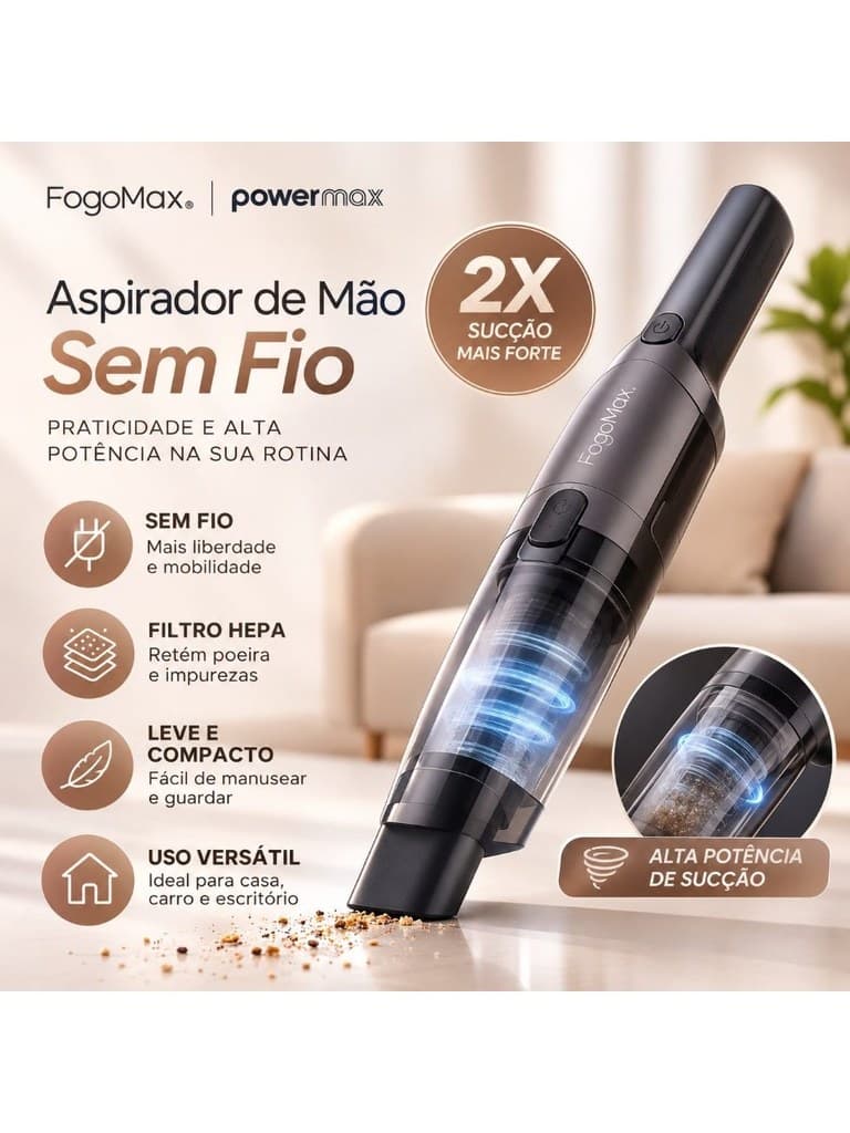 Aspirador de Pó Portátil Sem Fio Potente Filtro HEPA Mini Aspirador de Mão para Casa Carro Sofá