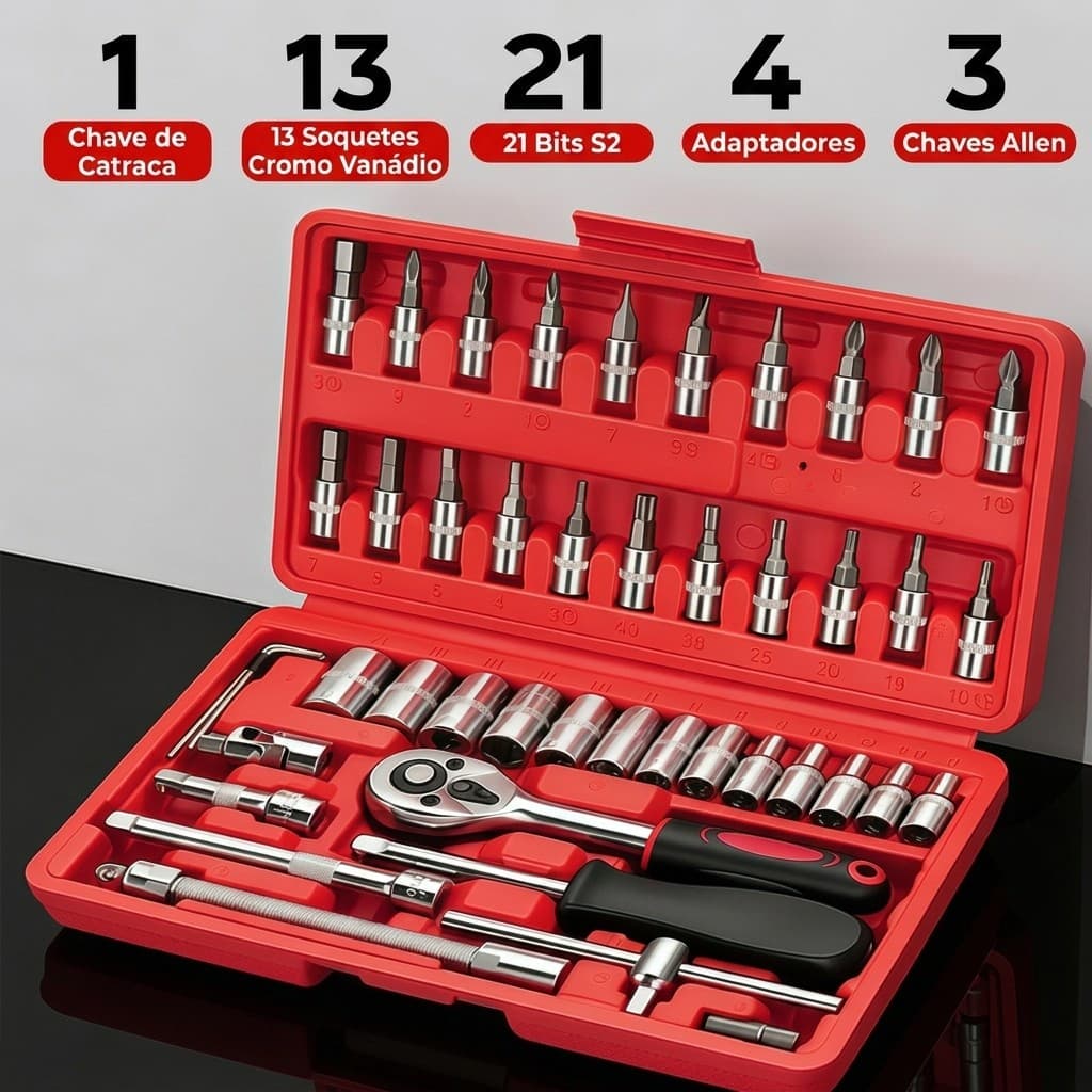 Jogo De Ferramentas Mecânico 46 Pçs Jogo De Soquetes Chave Catraca Reversível Sextavada Chave De Fenda Torx
