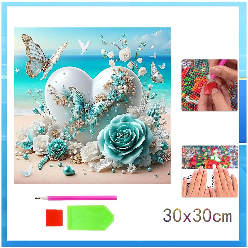 5D estilo adulto conjunto de pintura diamante beira-mar coração decoração 30x30cm diamante quadrado adequado para DIY ar