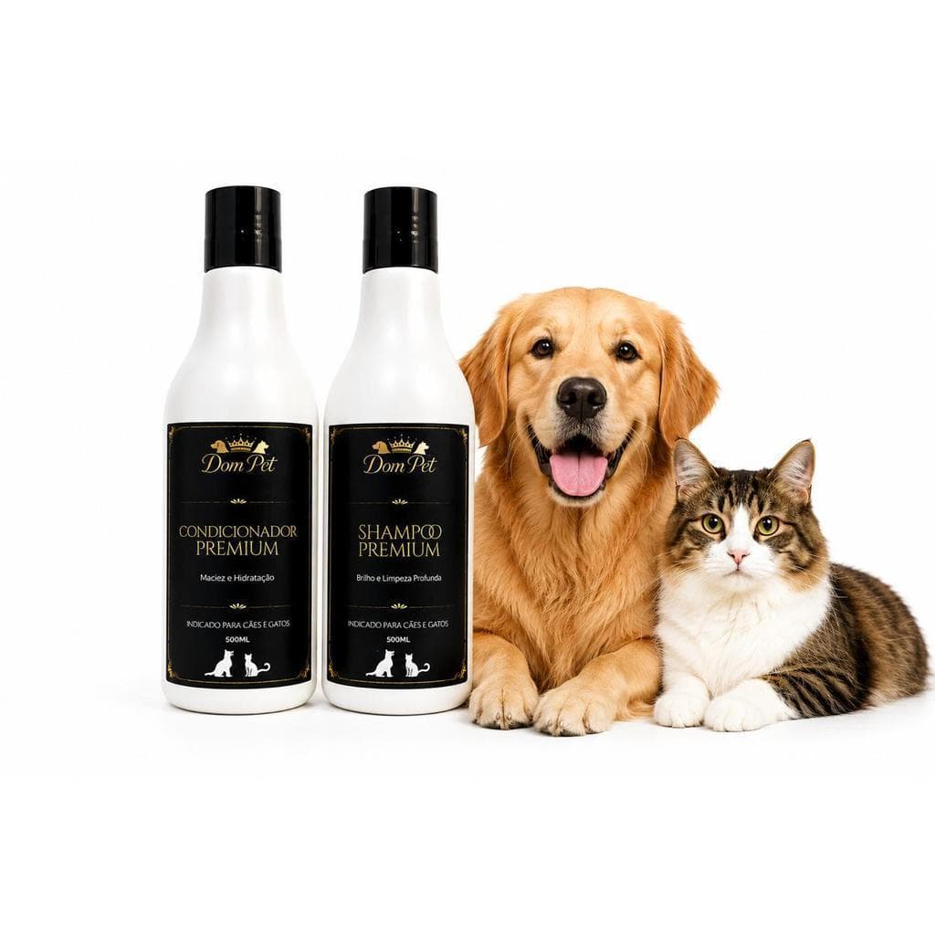 Kit Shampoo e Condicionador Pet 500ml Dom Pet Premium Para Cães e Gatos Profissional