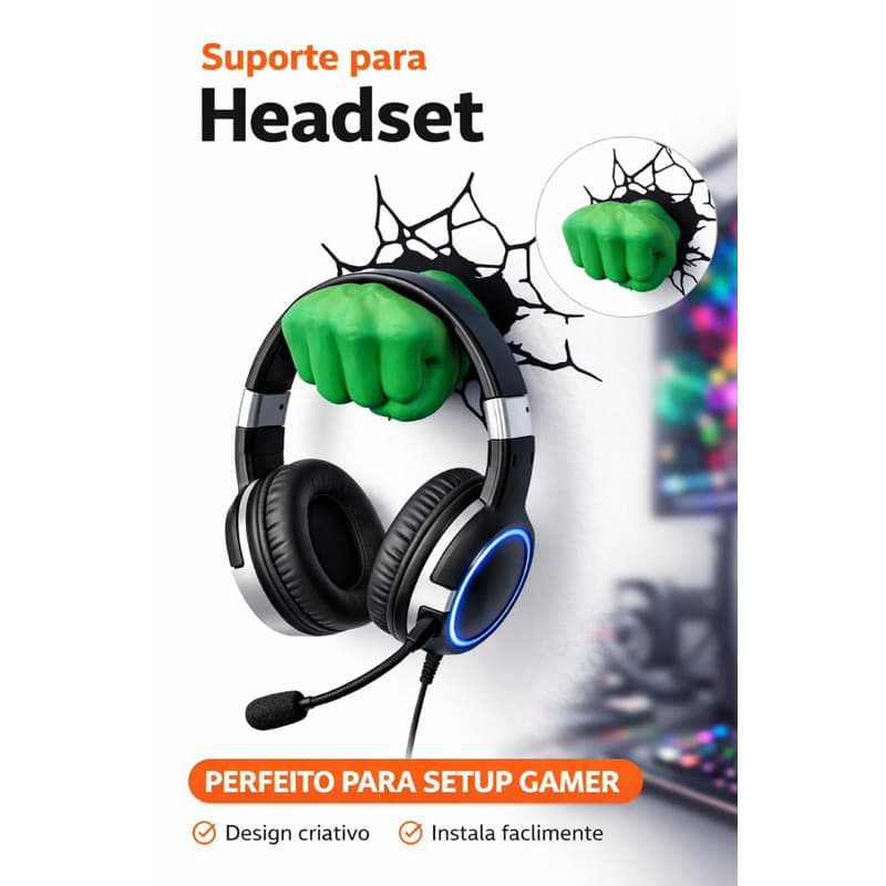 Suporte para Headset Gamer Hulk | Organização Setup Gamer