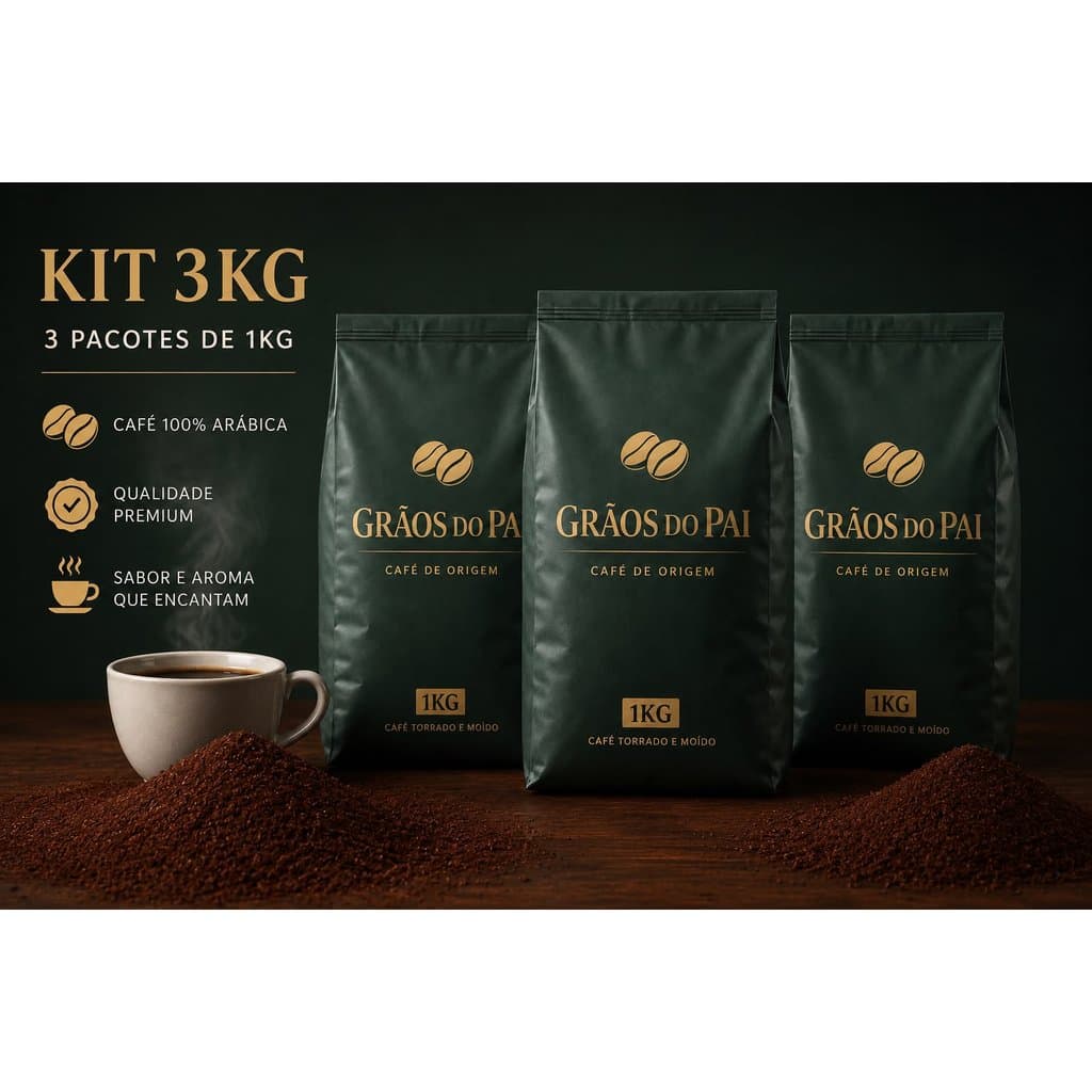 Kit 3 Kg Café Gourmet Em Grãos 100% Arábica Torrado Moído Pacotes 1kg Café Grãos Do Pai